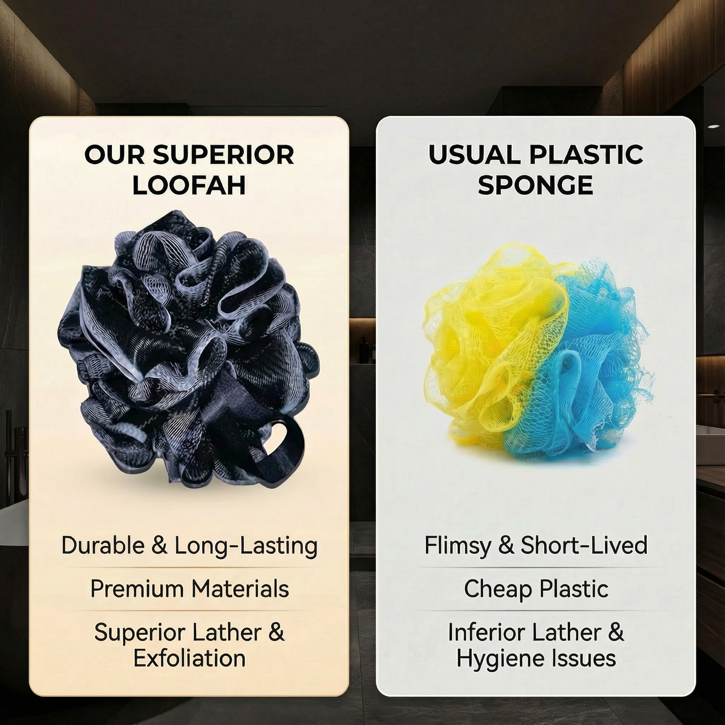 4-Pack Bamboo Charcoal Bath Sponge